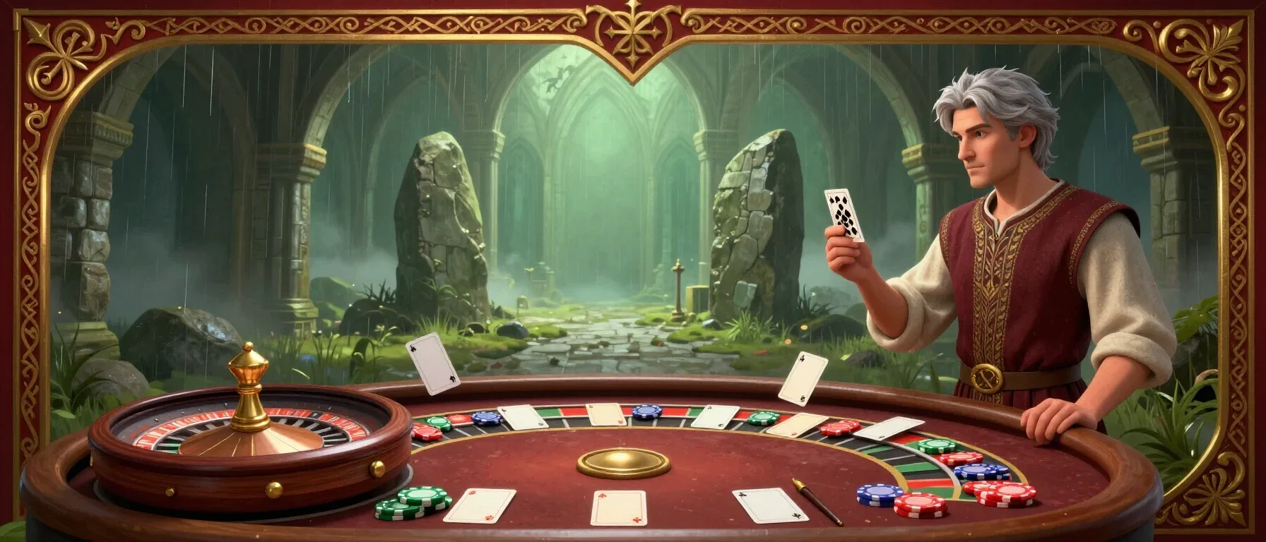 Spin Station live casino table with cards, chips and a roulette wheel
