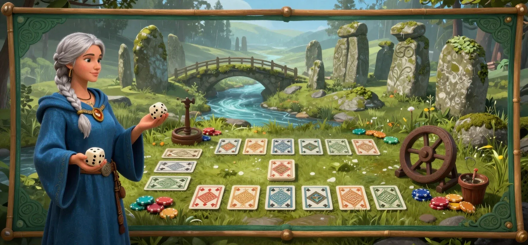 Spin Station table games with cards, dice, chips and roulette