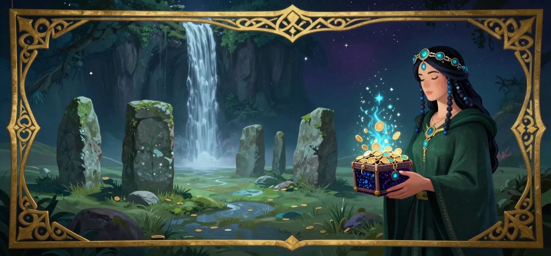 Spin Station welcome bonus shown as an open treasure chest with coins and glowing sparks